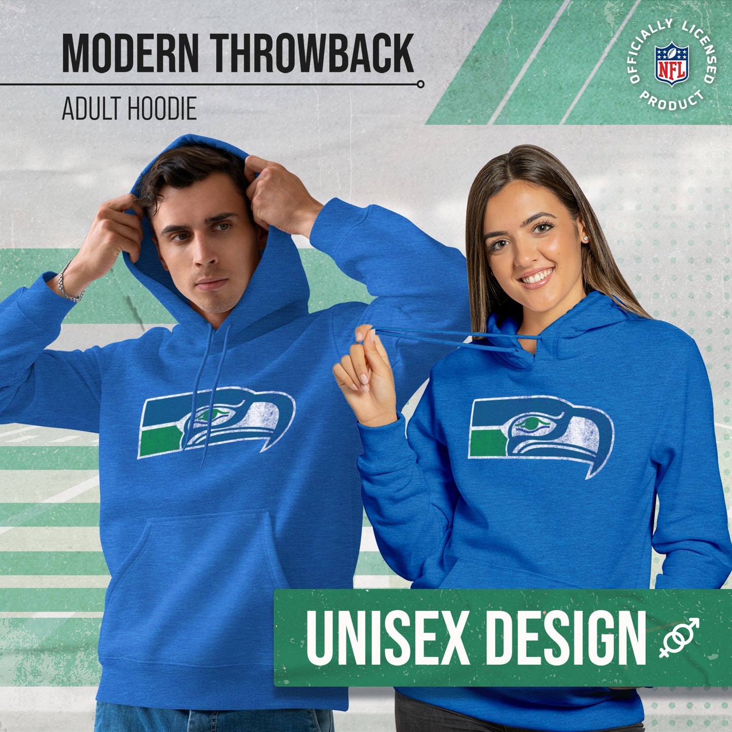 Seattle Seahawks NFL Adult Unisex Modern Throwback Ultra Soft Fleece Hooded Sweatshirt - Royal