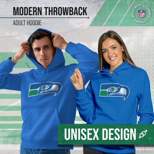 Seattle Seahawks NFL Adult Unisex Modern Throwback Ultra Soft Fleece Hooded Sweatshirt - Royal