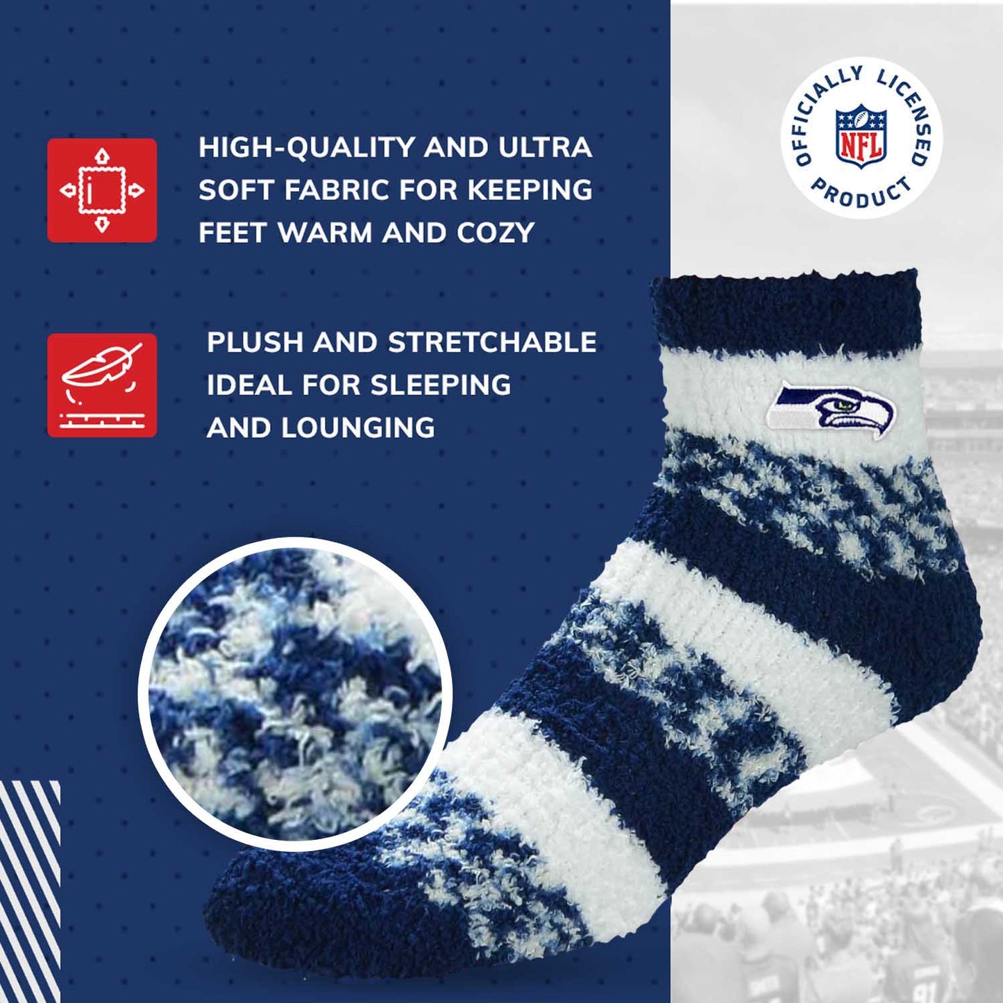 Seattle Seahawks NFL Cozy Soft Slipper Socks - Navy