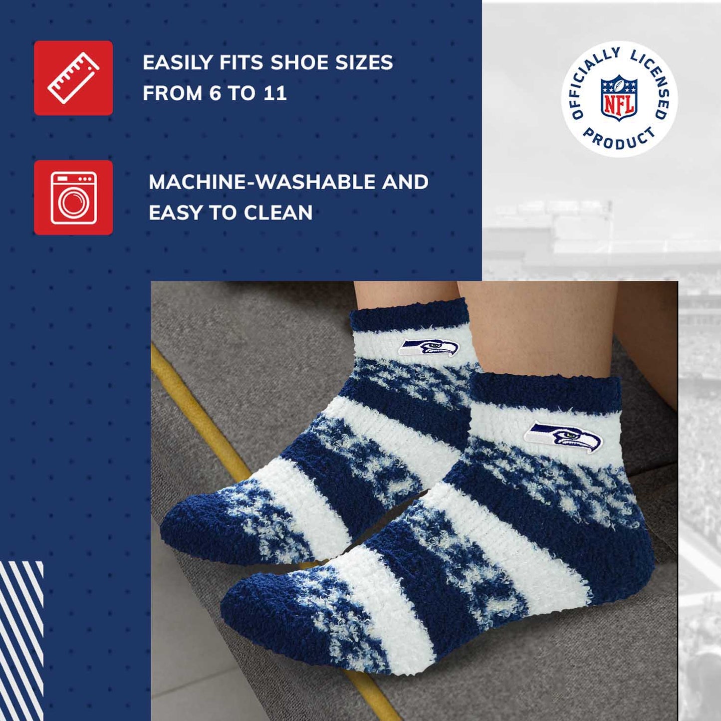 Seattle Seahawks NFL Cozy Soft Slipper Socks - Navy