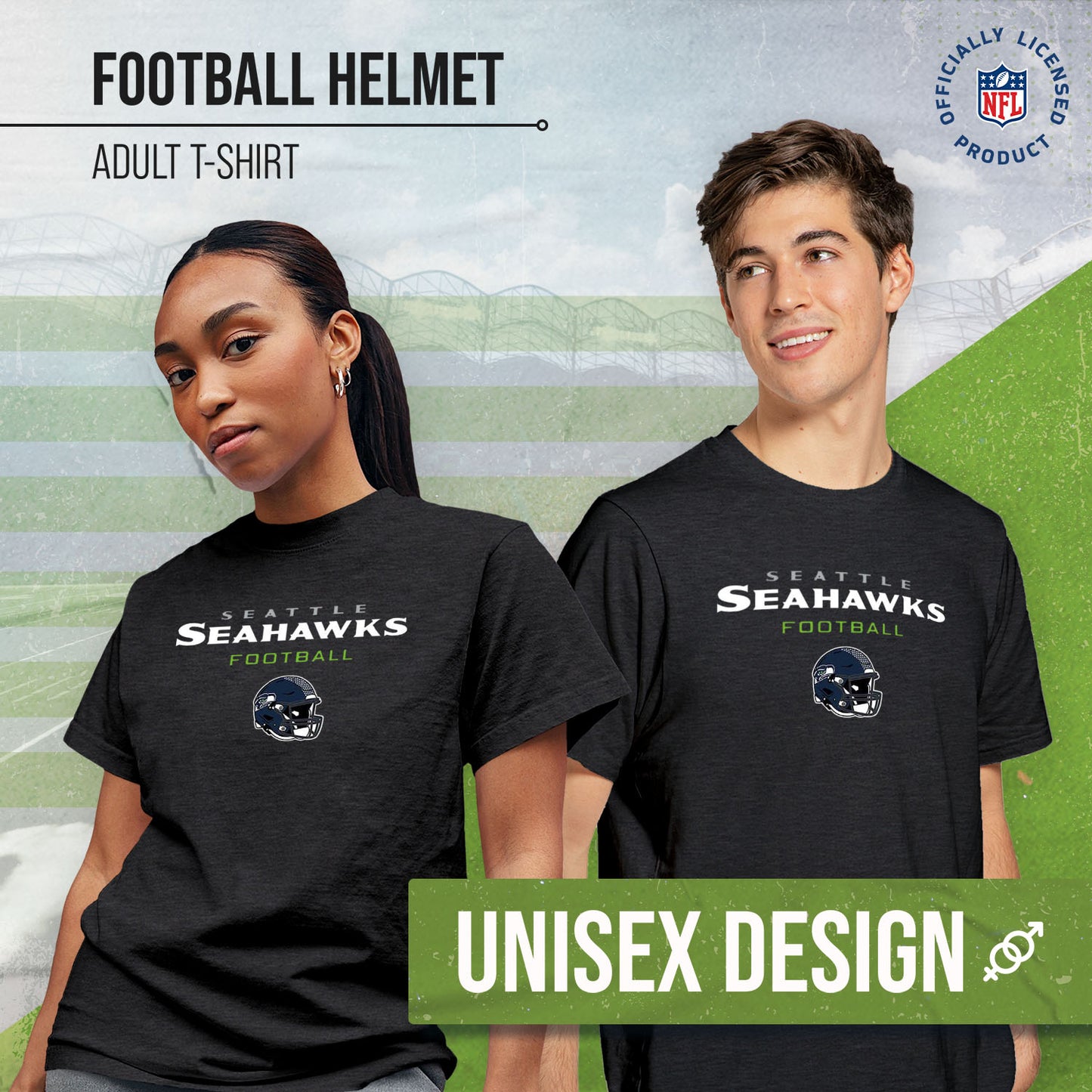 Seattle Seahawks NFL Adult Football Helmet Tagless T-Shirt - Charcoal