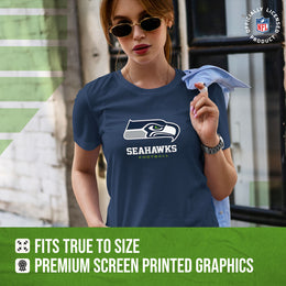 Seattle Seahawks Women's NFL Ultimate Fan Logo Short Sleeve T-Shirt - Navy