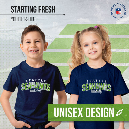 Seattle Seahawks NFL Youth Starting Fresh Tee- Pro Football Tag-Less T-Shirt For Boys & Girls - Navy