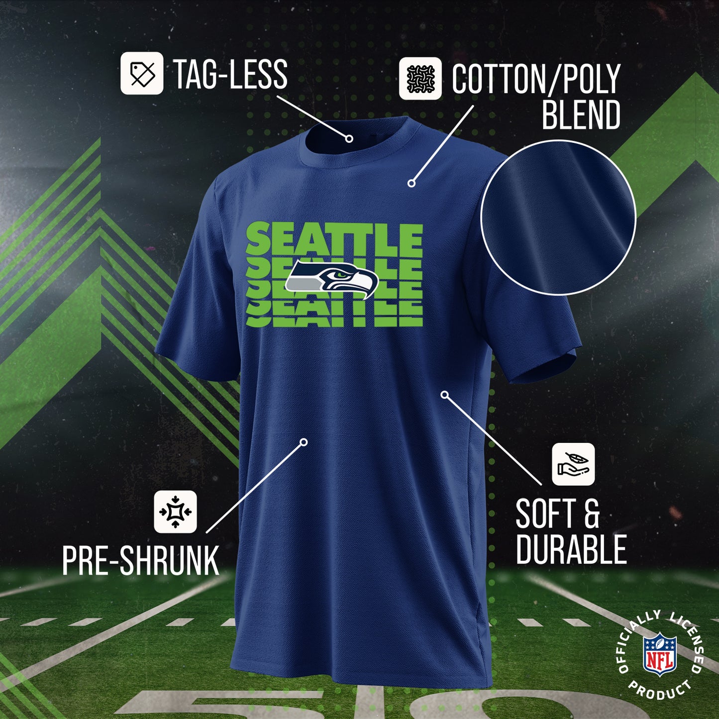 Seattle Seahawks NFL Youth Repeating Logo Football T-Shirt Unisex Tag Free Comfortable - Navy