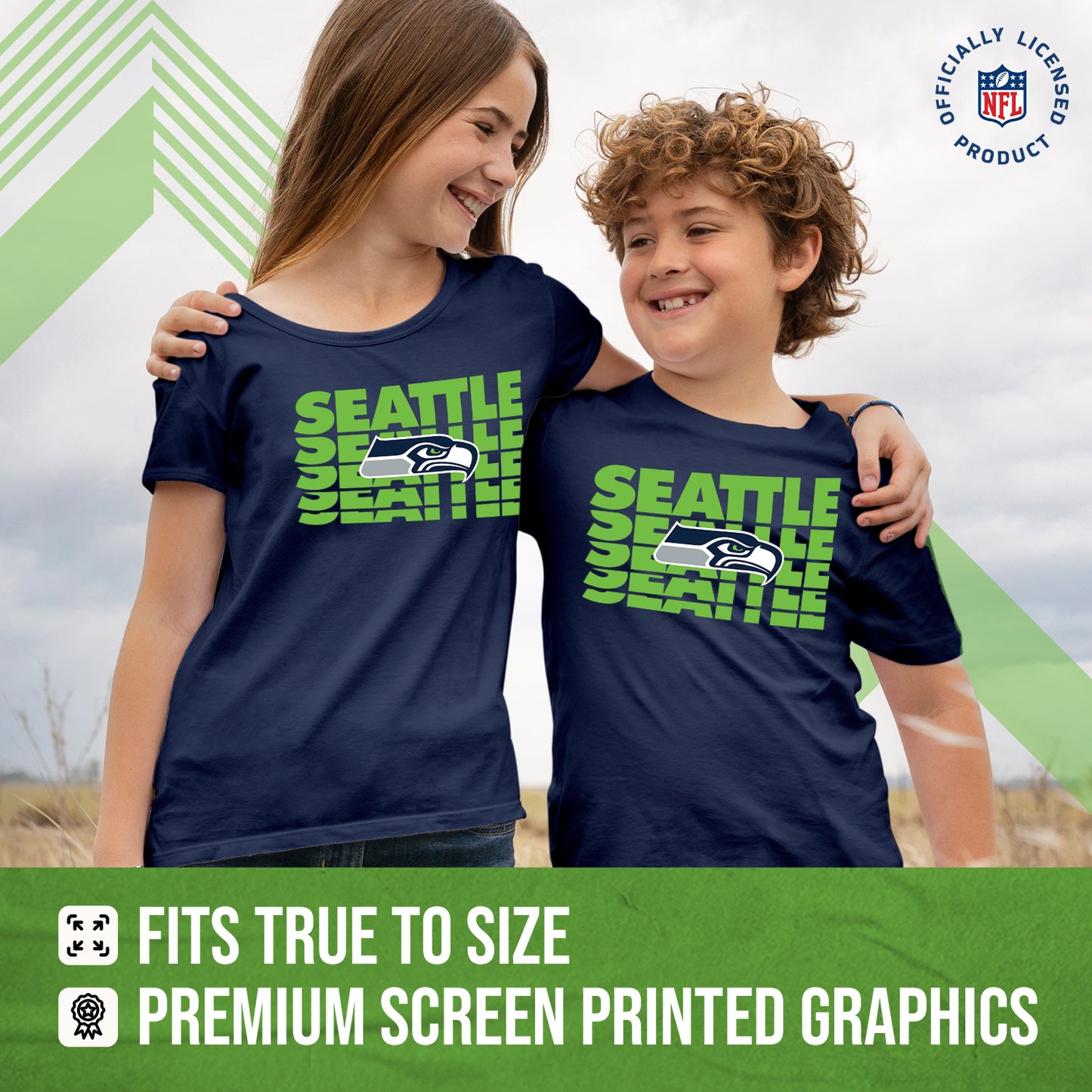 Seattle Seahawks NFL Youth Repeating Logo Football T-Shirt Unisex Tag Free Comfortable - Navy