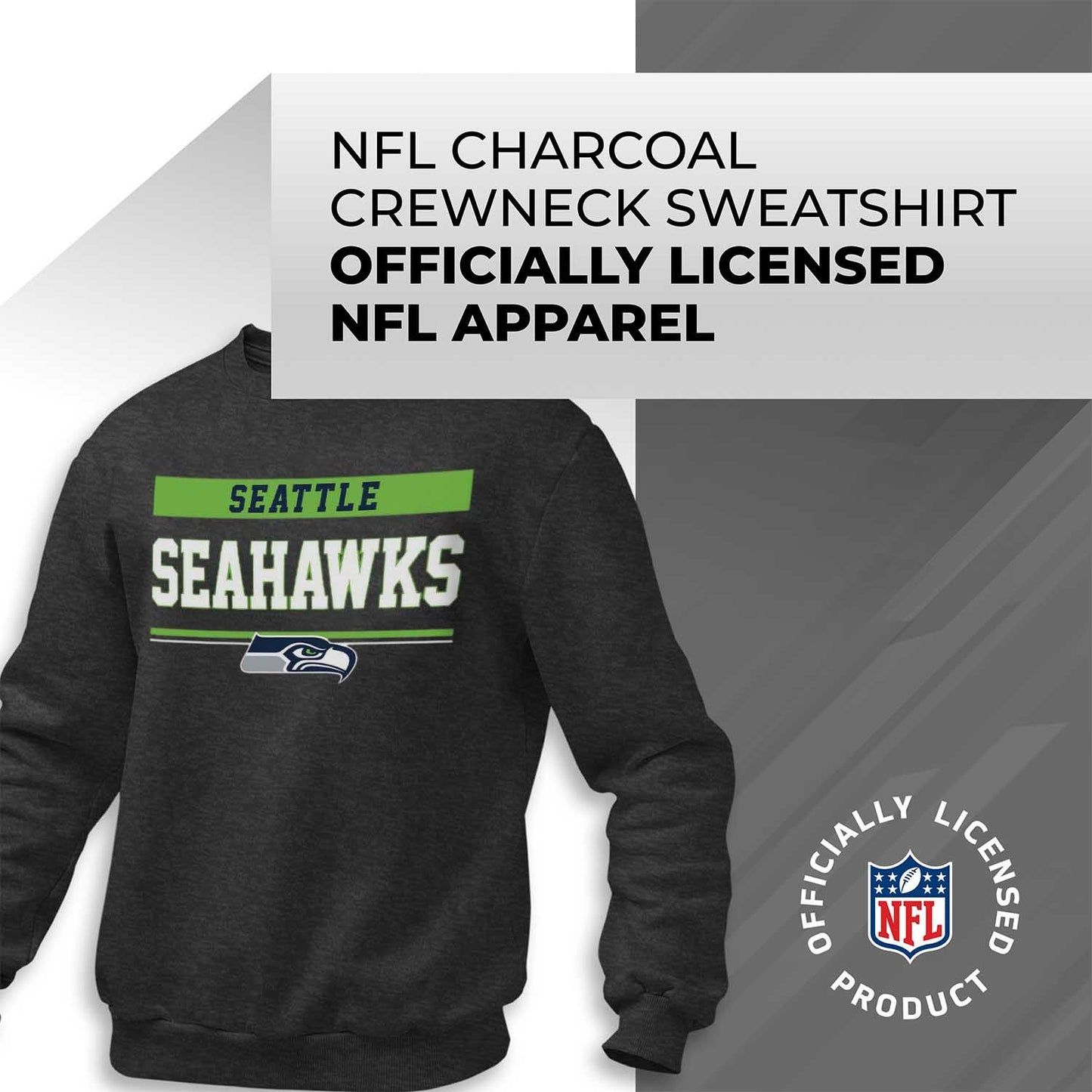 Seattle Seahawks NFL Adult Long Sleeve Team Block Charcoal Crewneck Sweatshirt - Charcoal