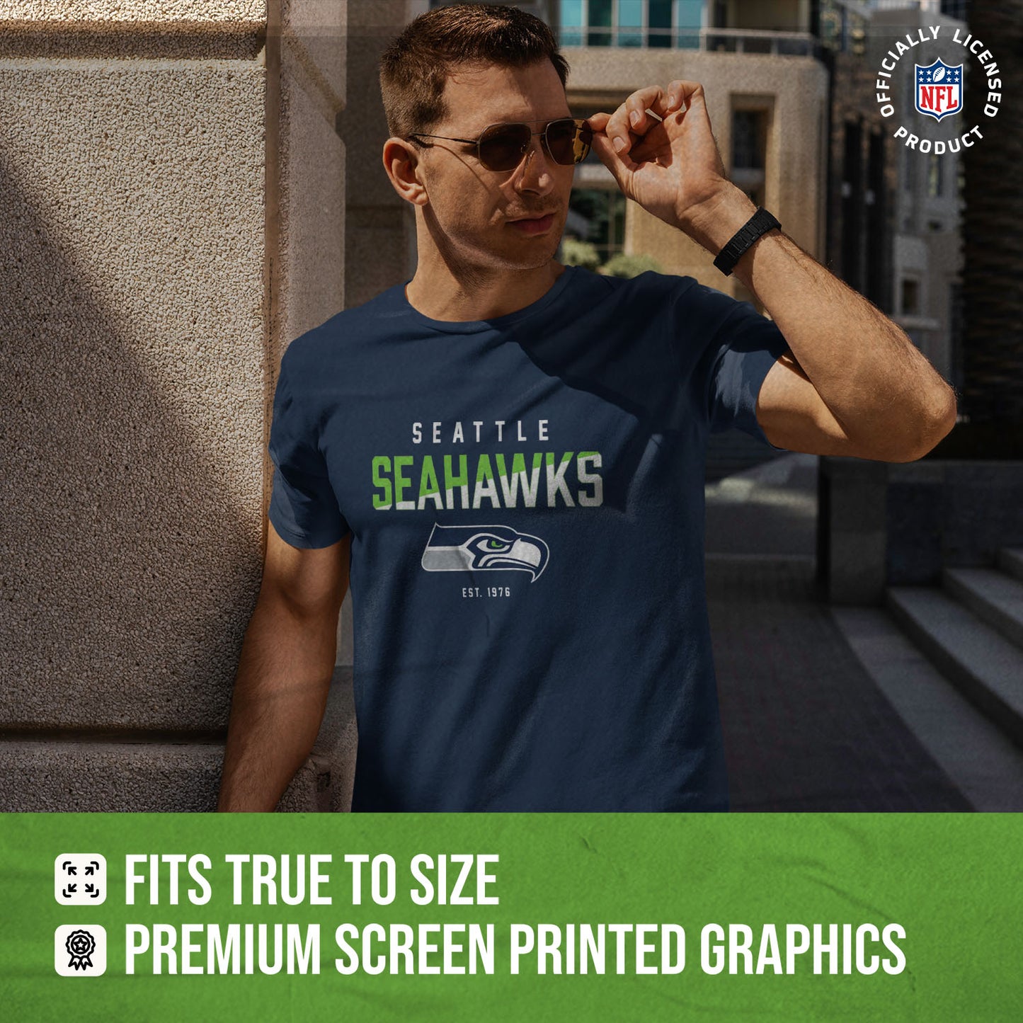 Seattle Seahawks Adult NFL Diagonal Fade Color Block T-Shirt - Navy