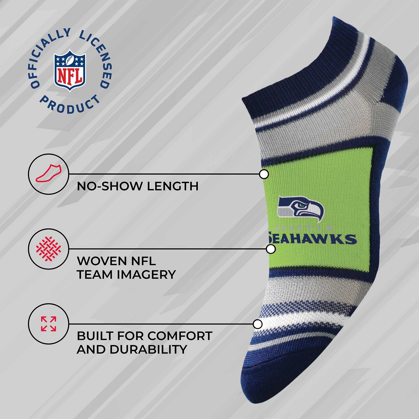 Seattle Seahawks NFL Adult Marquis Addition No Show Socks - Navy