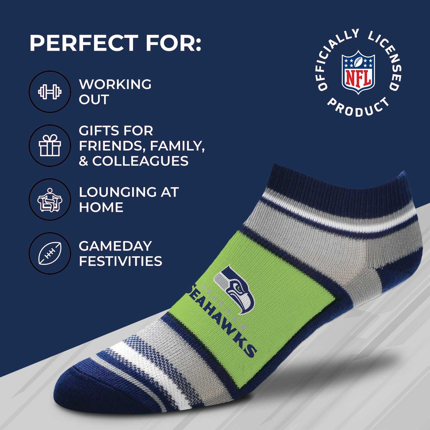 Seattle Seahawks NFL Adult Marquis Addition No Show Socks - Navy