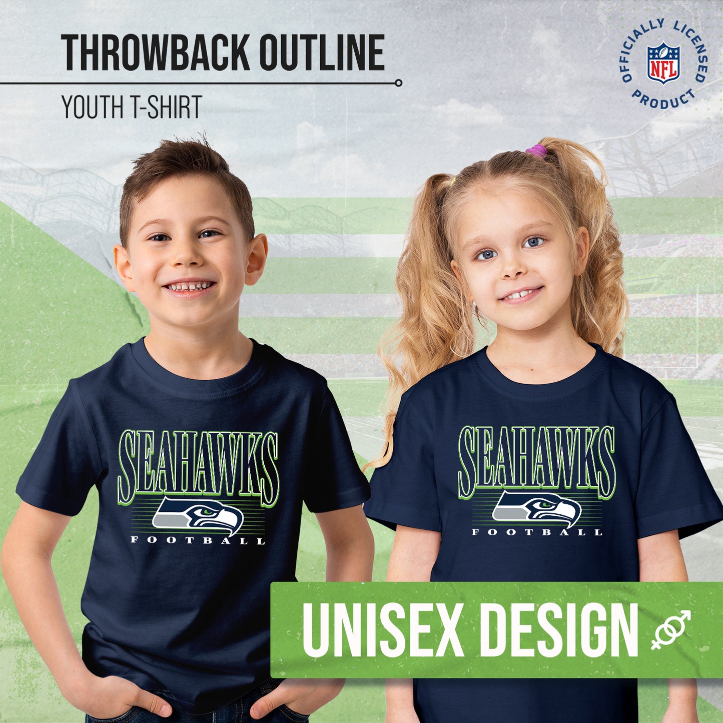 Seattle Seahawks NFL Youth Overtime Blueprint Football T-Shirt Unisex Tag Free Comfortable - Navy