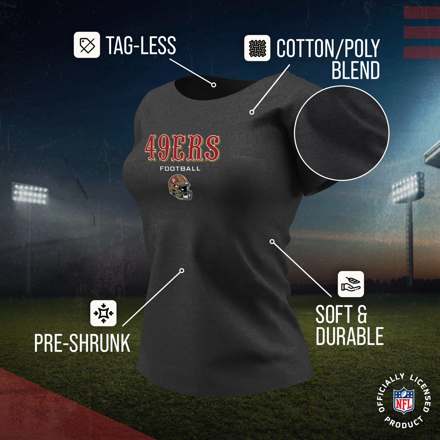 San Francisco 49ers Women's NFL Football Helmet Short Sleeve Tagless T-Shirt - Charcoal