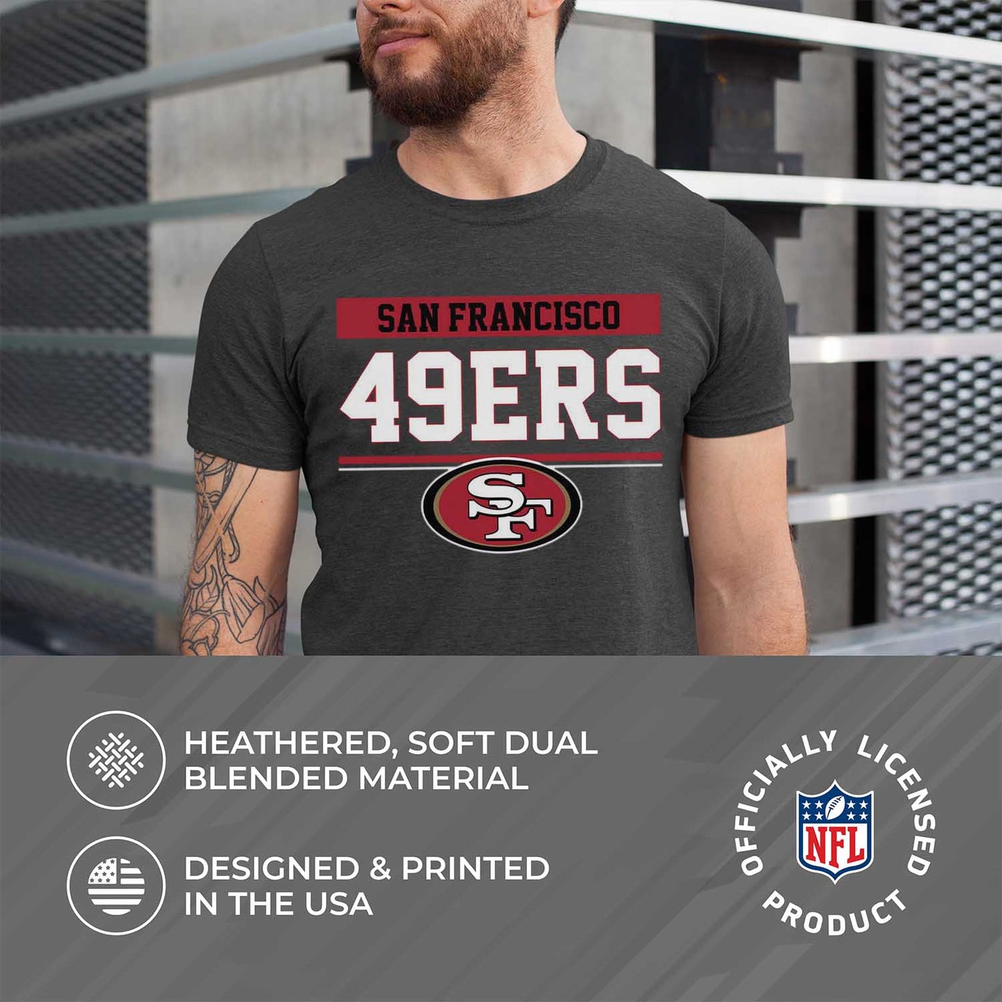 San Francisco 49ers NFL Adult Team Block Tagless T-Shirt - Charcoal