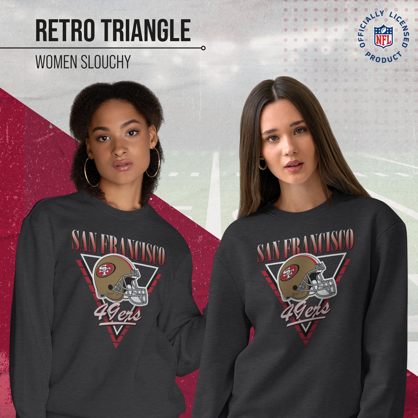 San Francisco 49ers NFL Womens Retro Triangle Slouchy Crewneck - Heather Charcoal