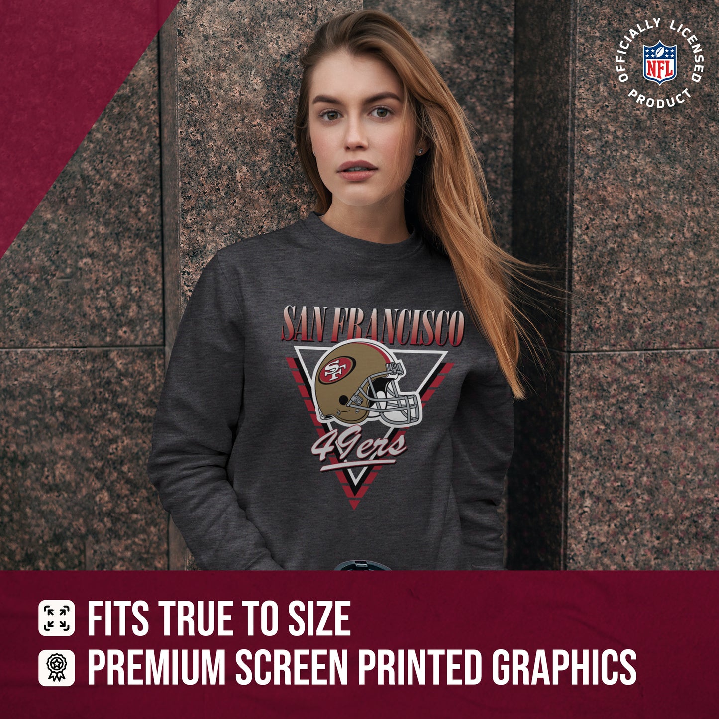 San Francisco 49ers NFL Womens Retro Triangle Slouchy Crewneck - Heather Charcoal