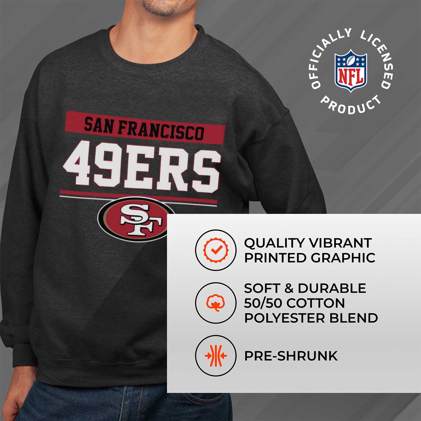 San Francisco 49ers NFL Adult Long Sleeve Team Block Charcoal Crewneck Sweatshirt - Charcoal