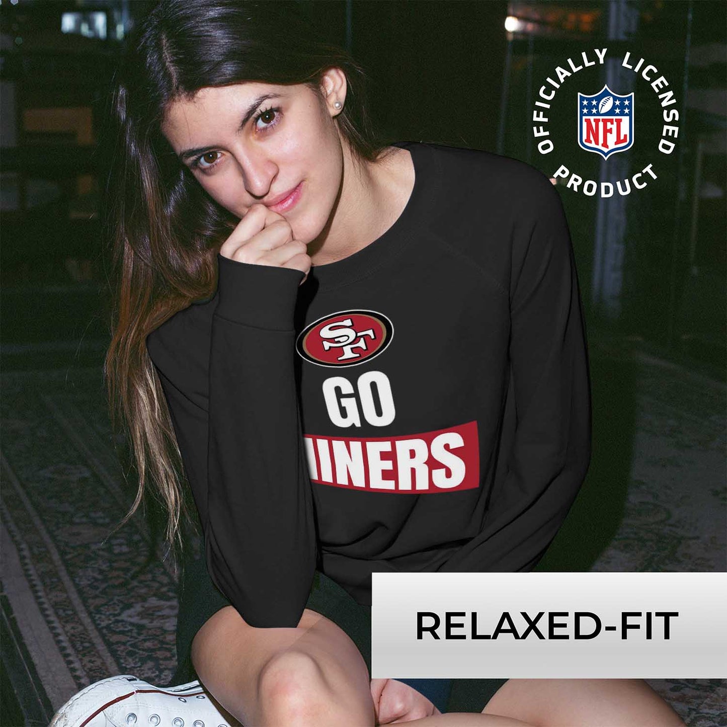 San Francisco 49ers NFL Womens Plus Size Team Slogan Crew Neck - Black