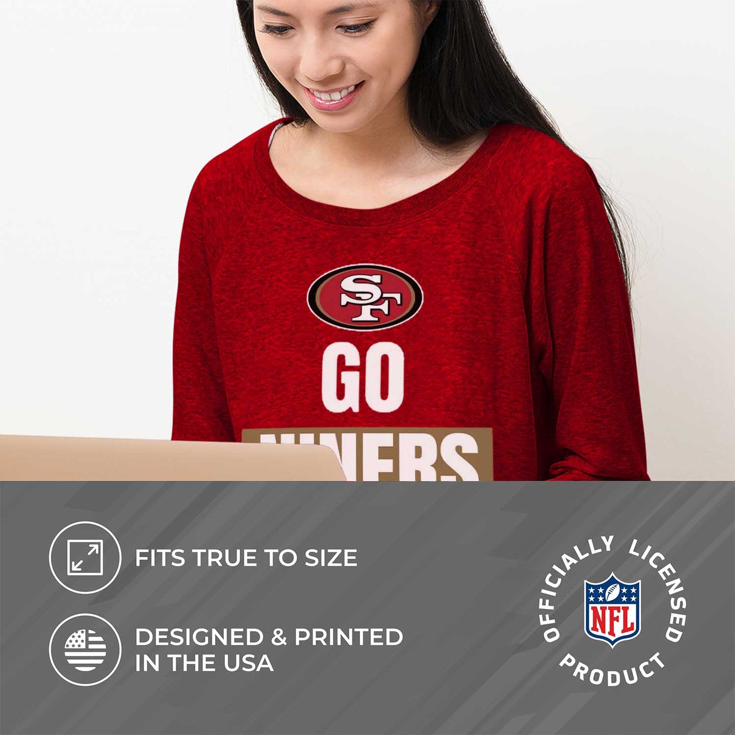 San Francisco 49ers NFL Womens Plus Size Team Slogan Crew Neck - Red
