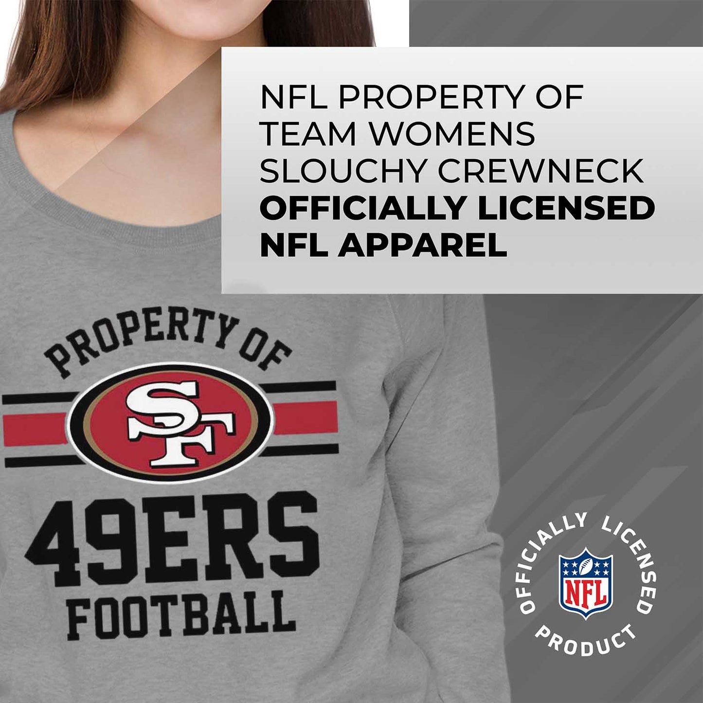 San Francisco 49ers NFL Womens Property of Lighweight Crew Neck - Sport Gray