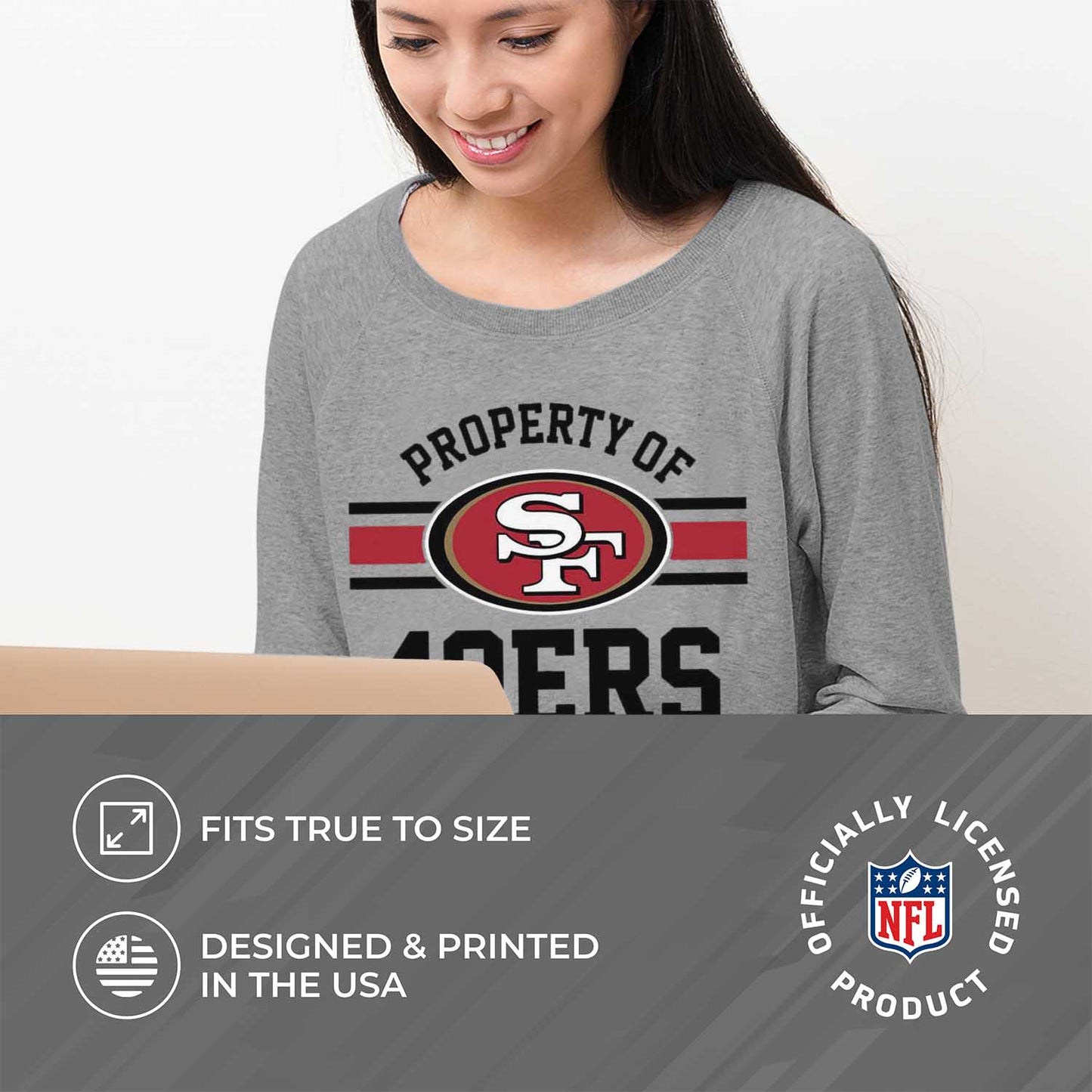 San Francisco 49ers NFL Womens Property of Lighweight Crew Neck - Sport Gray