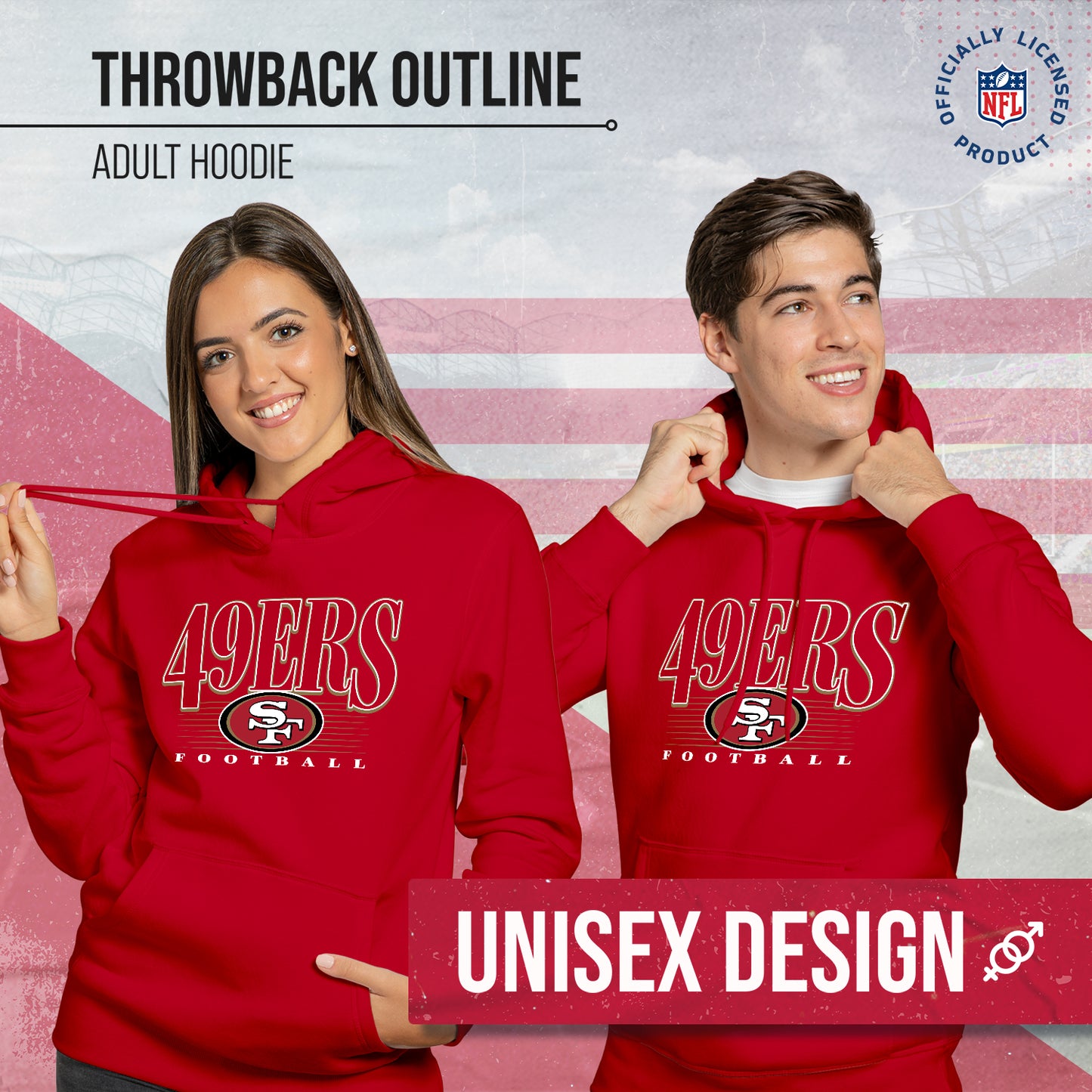 San Francisco 49ers NFL Adult Unisex Overtime Blueprint Soft Fleece Hooded Sweatshirt - Red