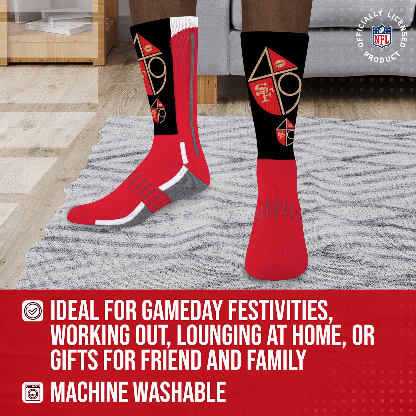 San Francisco 49ers NFL V Curve  Socks - Team Color