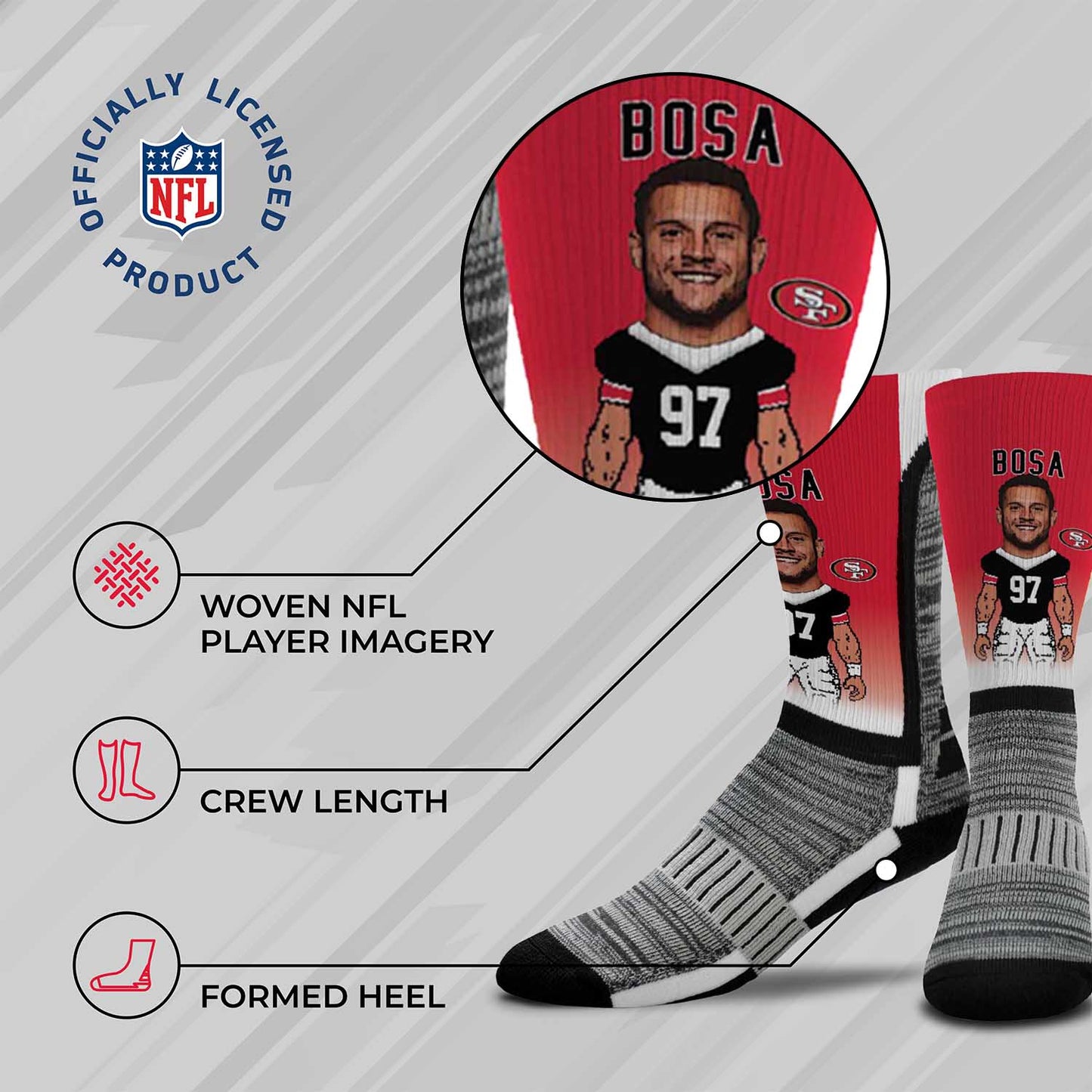 San Francisco 49ers FBF NFL Youth V Curve MVP Player Crew Socks - RED #97