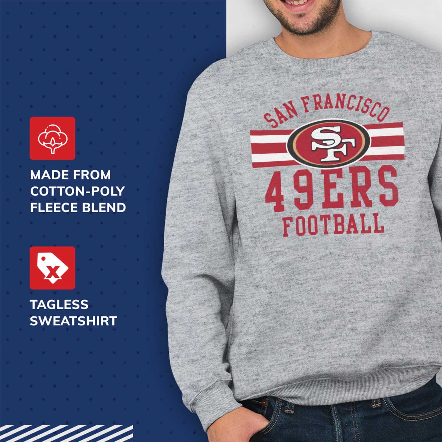 San Francisco 49ers NFL Team Stripe Crew Sweatshirt - Sport Gray