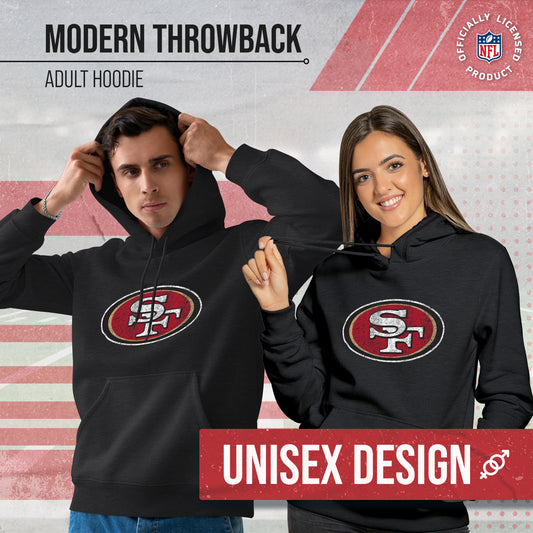 San Francisco 49ers NFL Adult Unisex Modern Throwback Ultra Soft Fleece Hooded Sweatshirt - Black