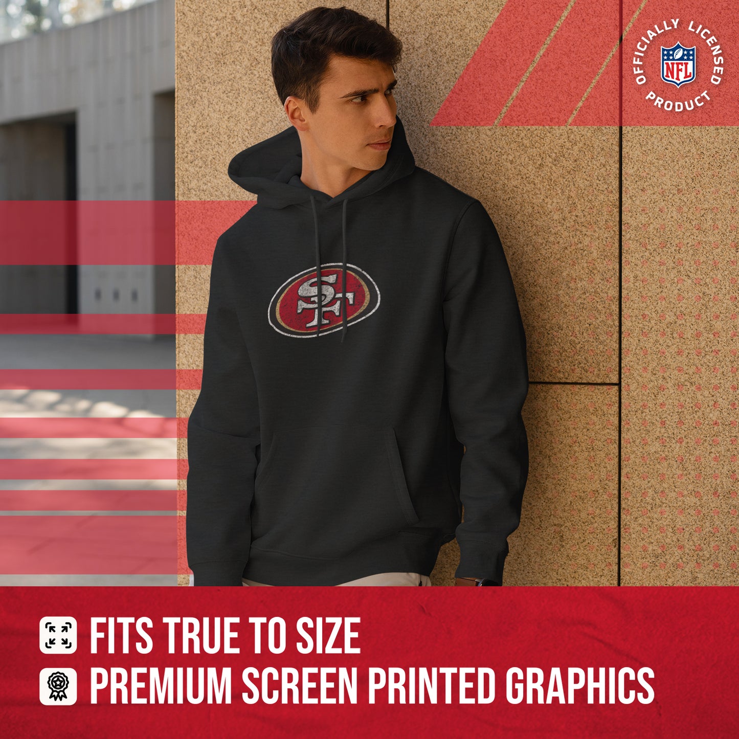 San Francisco 49ers NFL Adult Unisex Modern Throwback Ultra Soft Fleece Hooded Sweatshirt - Black