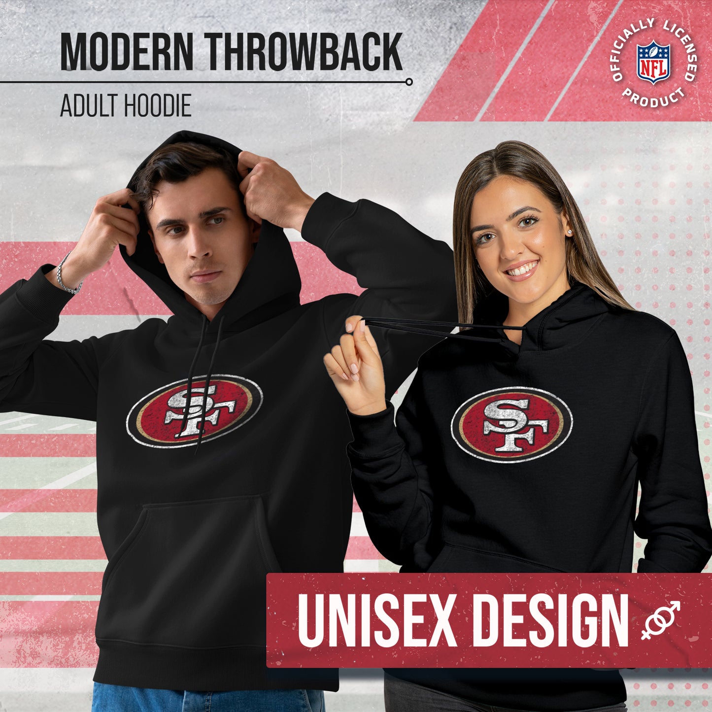 San Francisco 49ers NFL Adult Unisex Modern Throwback Ultra Soft Fleece Hooded Sweatshirt - Black