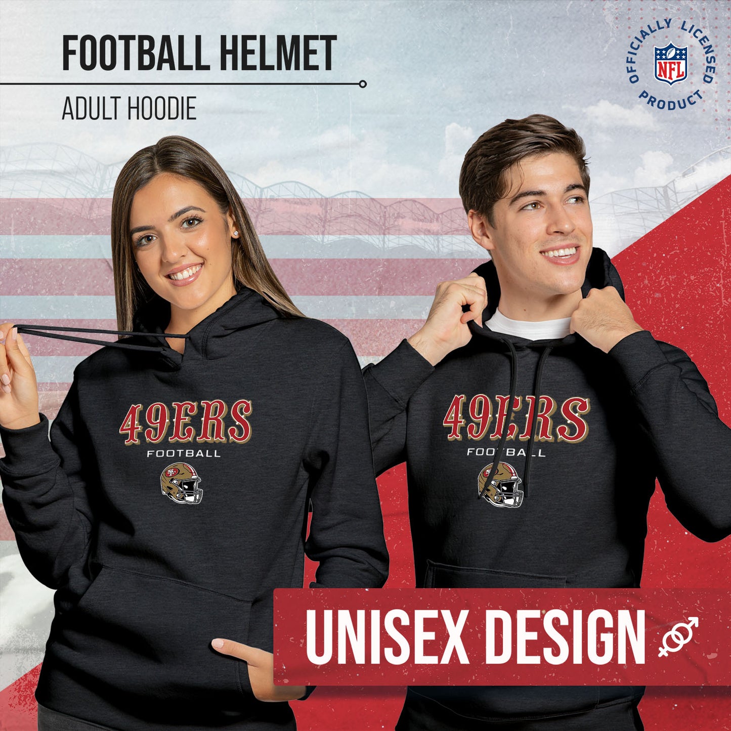 San Francisco 49ers Adult NFL Football Helmet Heather Hooded Sweatshirt  - Charcoal