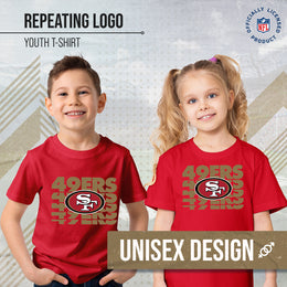 San Francisco 49ers NFL Youth Repeating Logo Football T-Shirt Unisex Tag Free Comfortable - Red