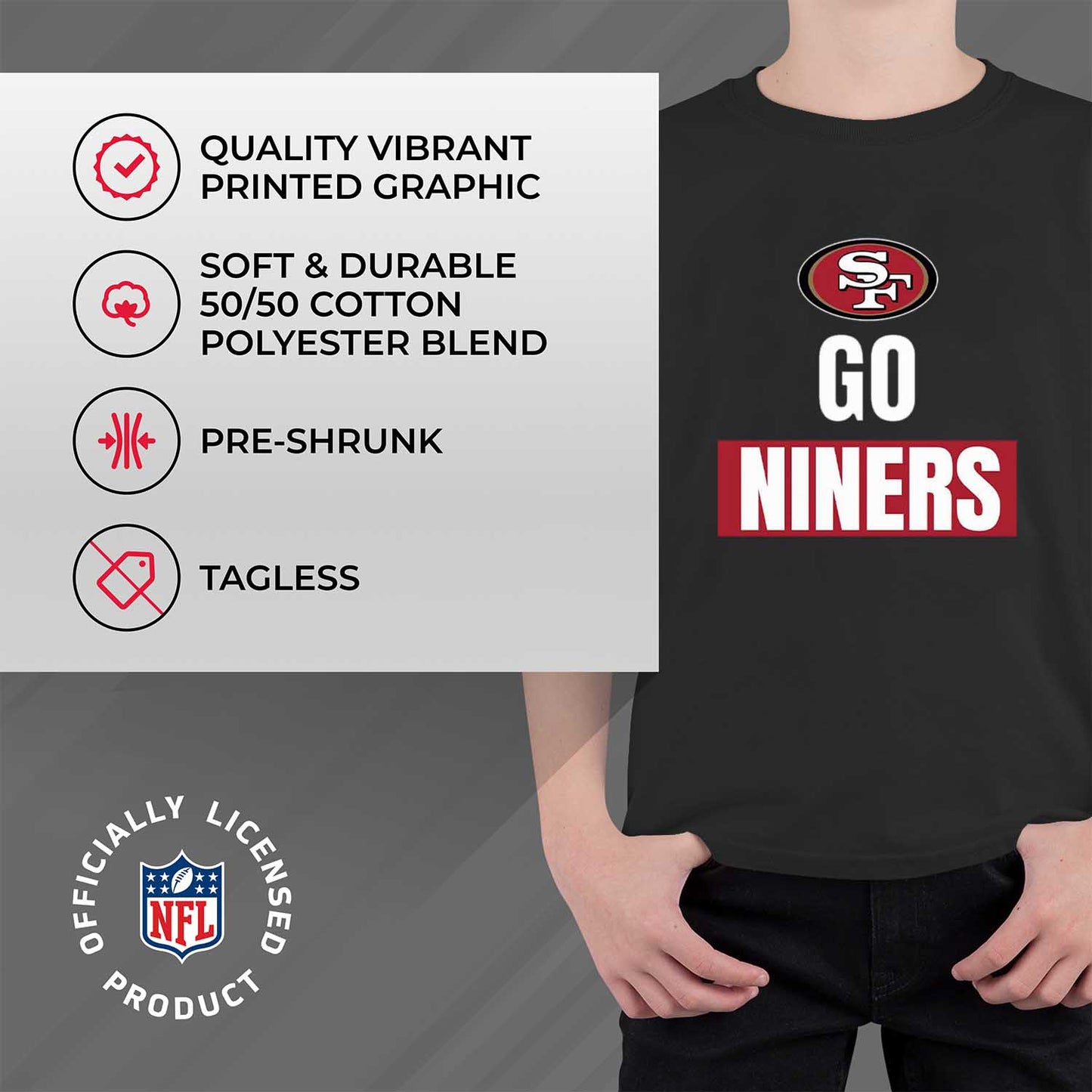 San Francisco 49ers NFL Youth Team Slogan Short Sleeve Lightweight T Shirt - Black