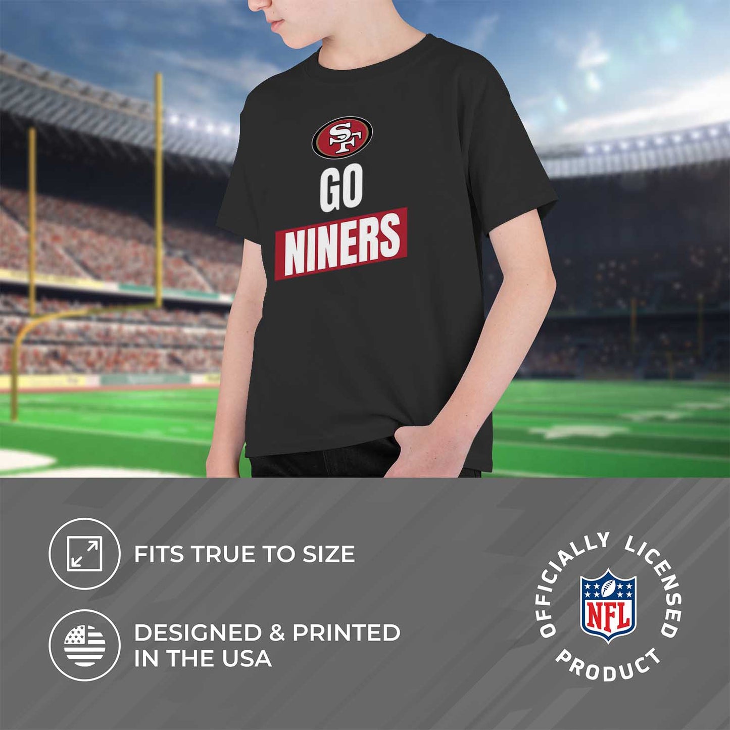 San Francisco 49ers NFL Youth Team Slogan Short Sleeve Lightweight T Shirt - Black