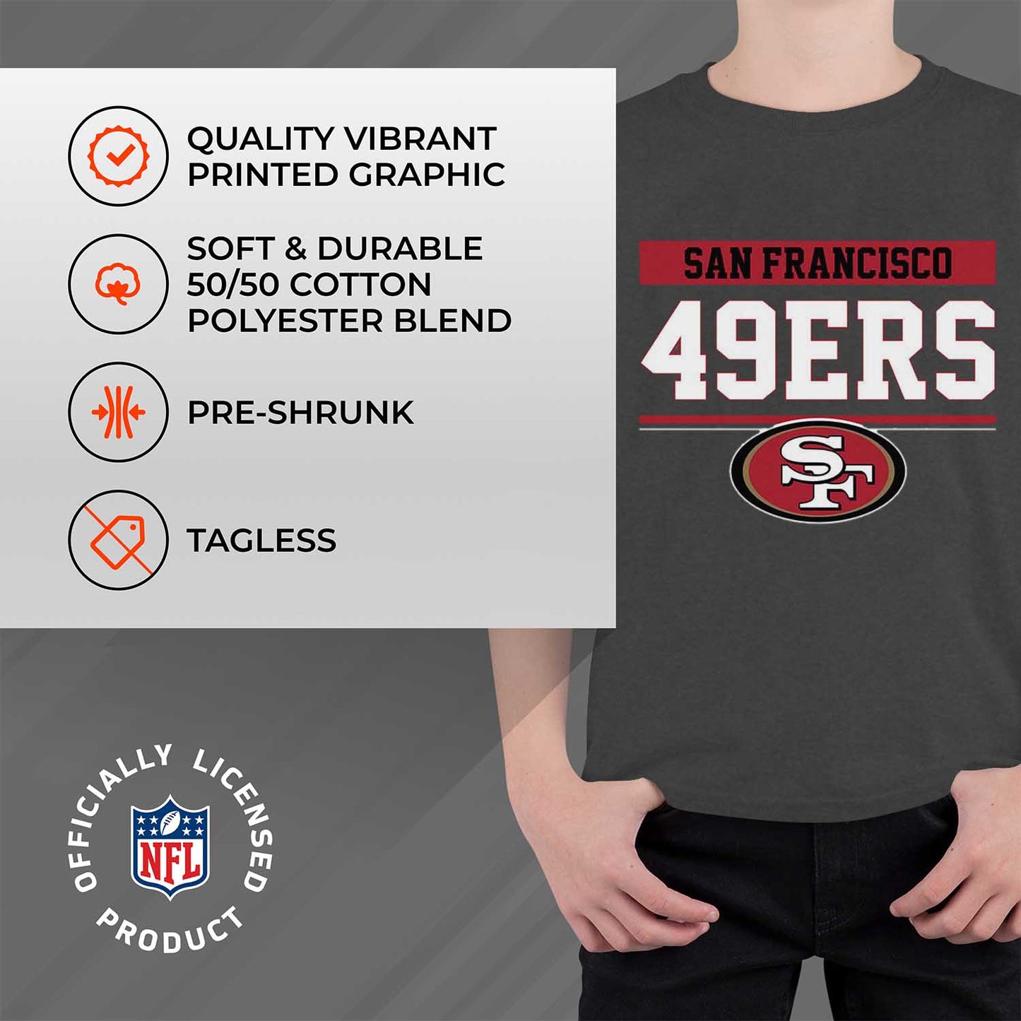 San Francisco 49ers NFL Youth Short Sleeve Charcoal T Shirt - Charcoal