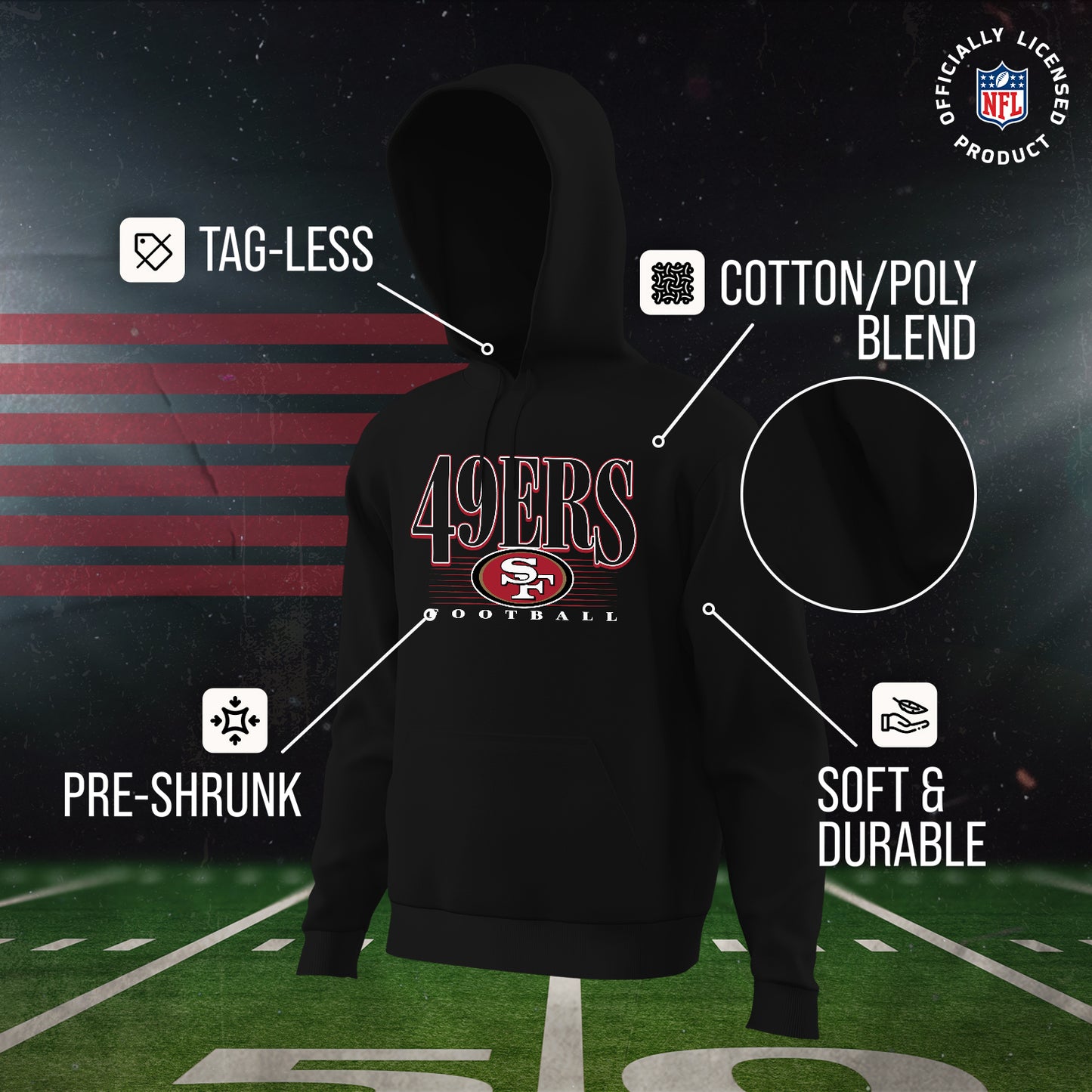 San Francisco 49ers NFL Youth Overtime Blueprint Football Fleece Hooded Sweatshirt - Black