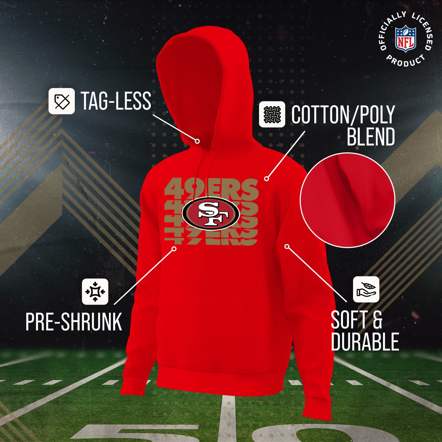 San Francisco 49ers NFL Youth Repeating Logo Football Fleece Hooded Sweatshirt - Red