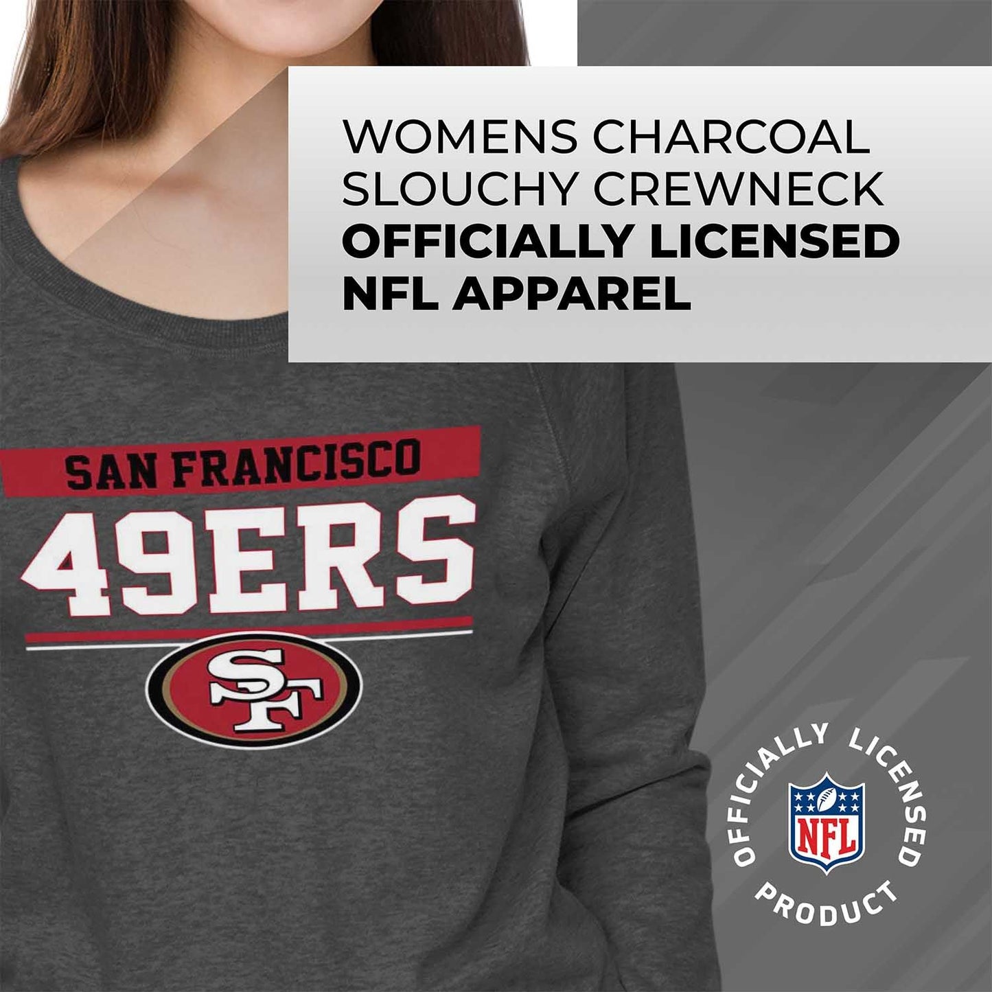 San Francisco 49ers NFL Womens Charcoal Crew Neck Football Apparel - Charcoal
