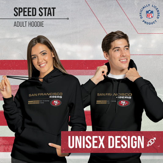 San Francisco 49ers Adult NFL Speed Stat Sheet Fleece Hooded Sweatshirt - Black