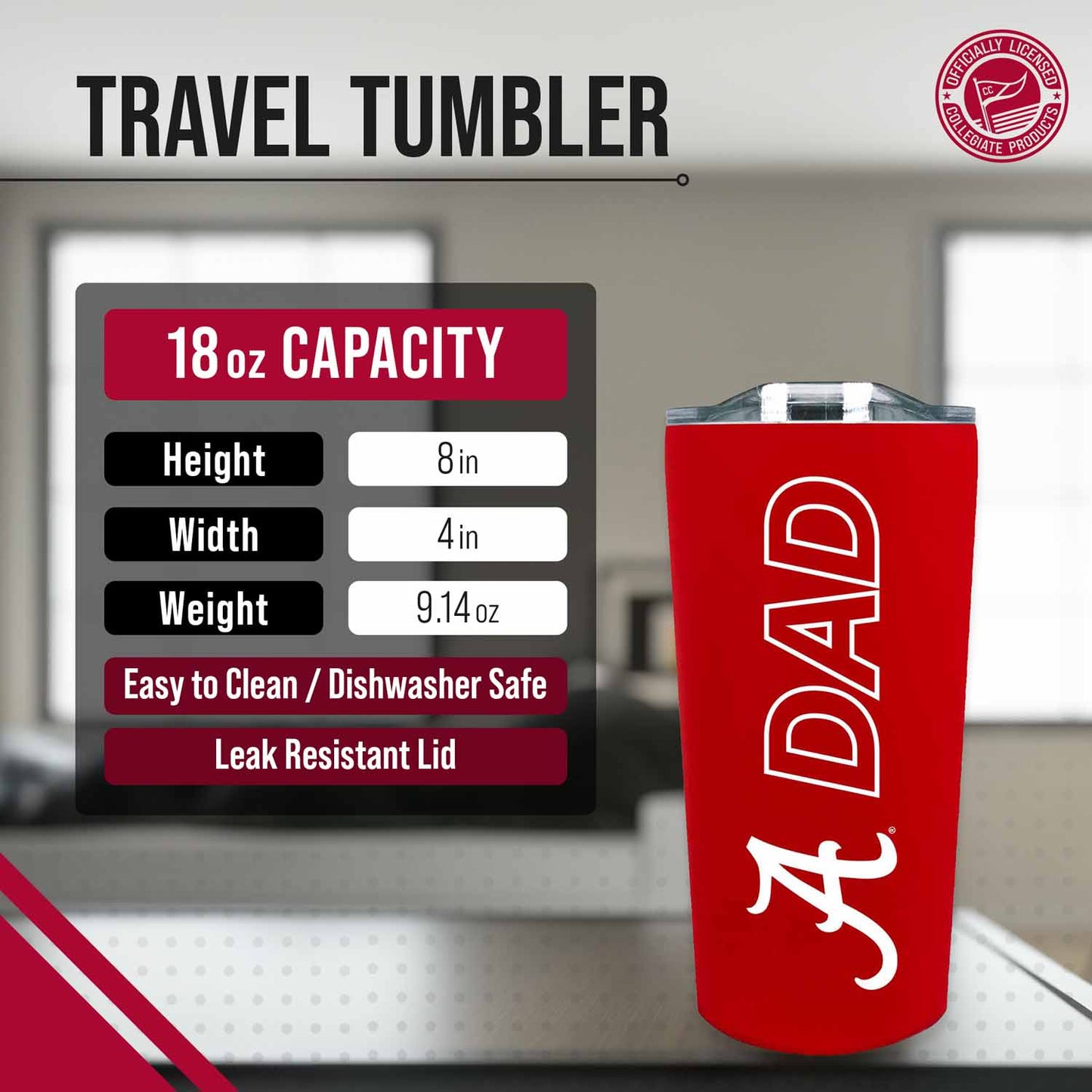 Alabama Crimson Tide NCAA Stainless Steel Travel Tumbler for Dad - Crimson