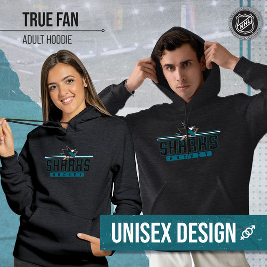 San Jose Sharks NHL Adult Heather Charcoal True Fan Hooded Sweatshirt Unisex - Charcoal