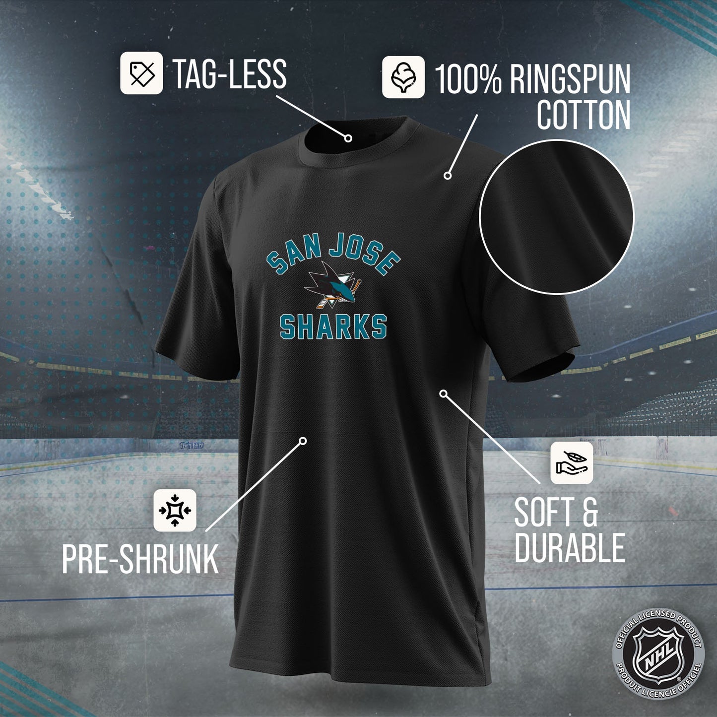 San Jose Sharks NHL Adult Game Day Unisex T-Shirt - Black