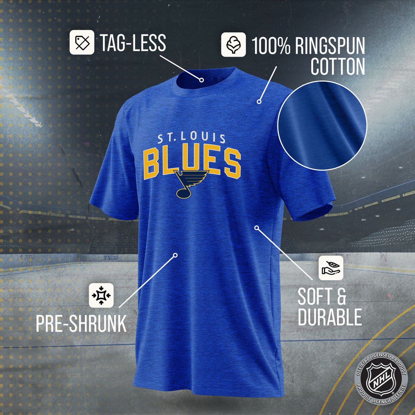 St. Louis Blues NHL Adult Powerplay Heathered Unisex T-Shirt - Royal