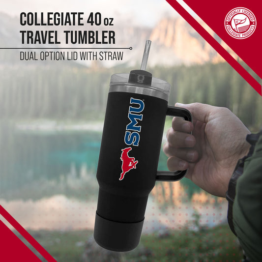 SMU Mustangs College & University 40 oz Travel Tumbler With Handle - Black