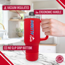 SMU Mustangs Collegiate 40oz Stainless Steel Travel Tumbler with Handle for Alumni - Red