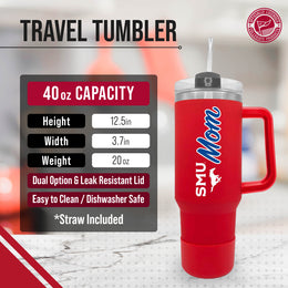 SMU Mustangs Collegiate 40oz Stainless Steel Travel Tumbler with Handle for Mom - Red