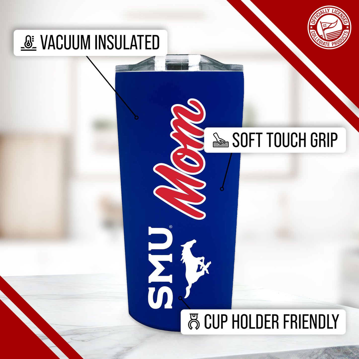 SMU Mustangs NCAA Stainless Steel Travel Tumbler for Mom - Royal