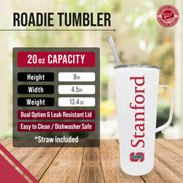 Stanford Cardinal NCAA Stainless Steal 20oz Roadie With Handle & Dual Option Lid With Straw - White