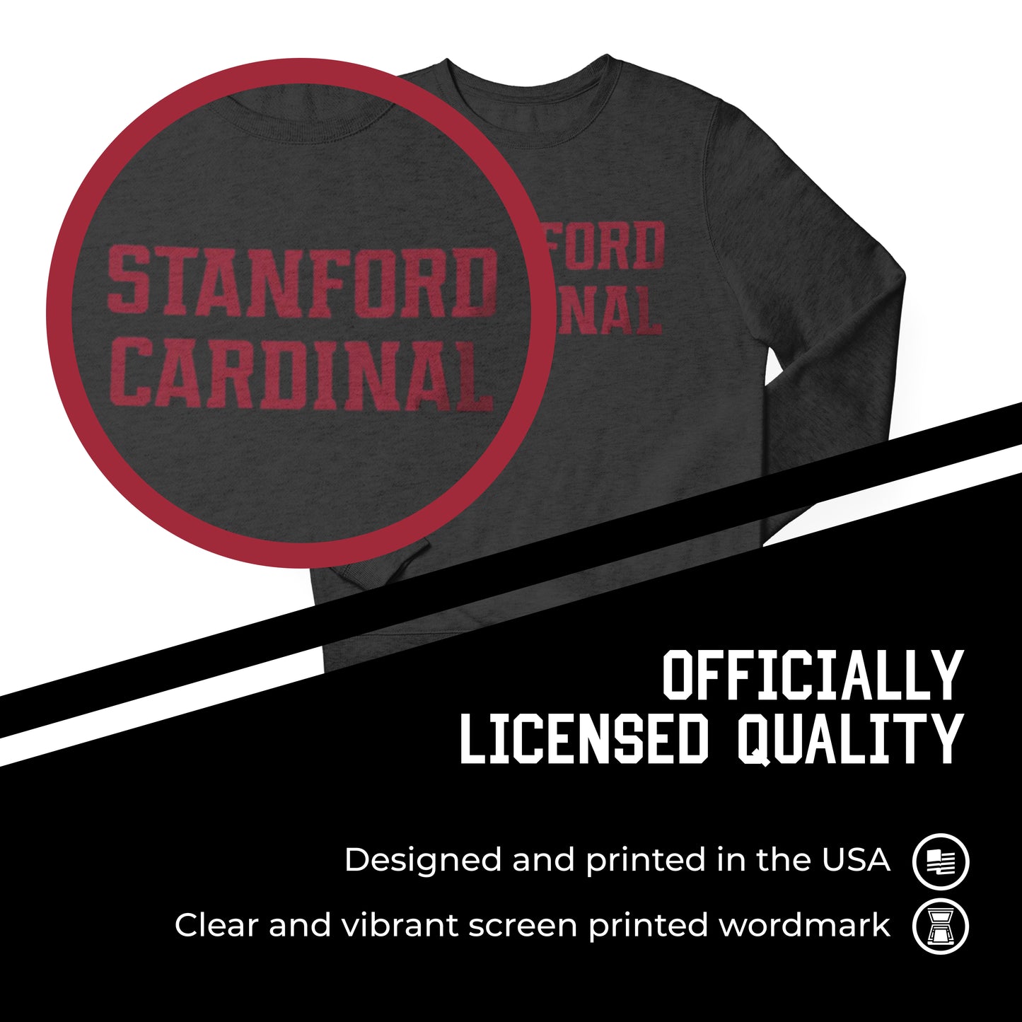 Stanford Cardinal NCAA Adult Charcoal Crewneck Fleece Sweatshirt - Charcoal