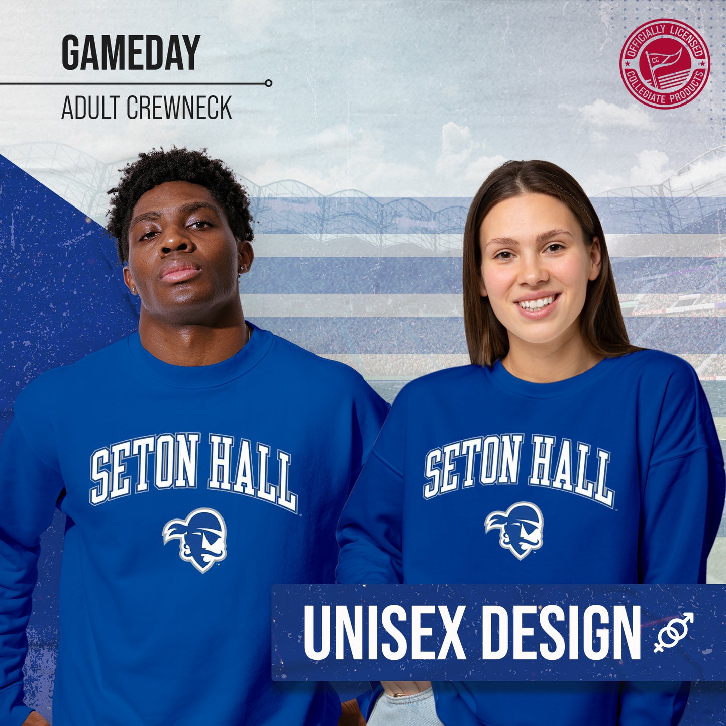 Seton Hall Pirates Adult Arch & Logo Soft Style Gameday Crewneck Sweatshirt - Royal